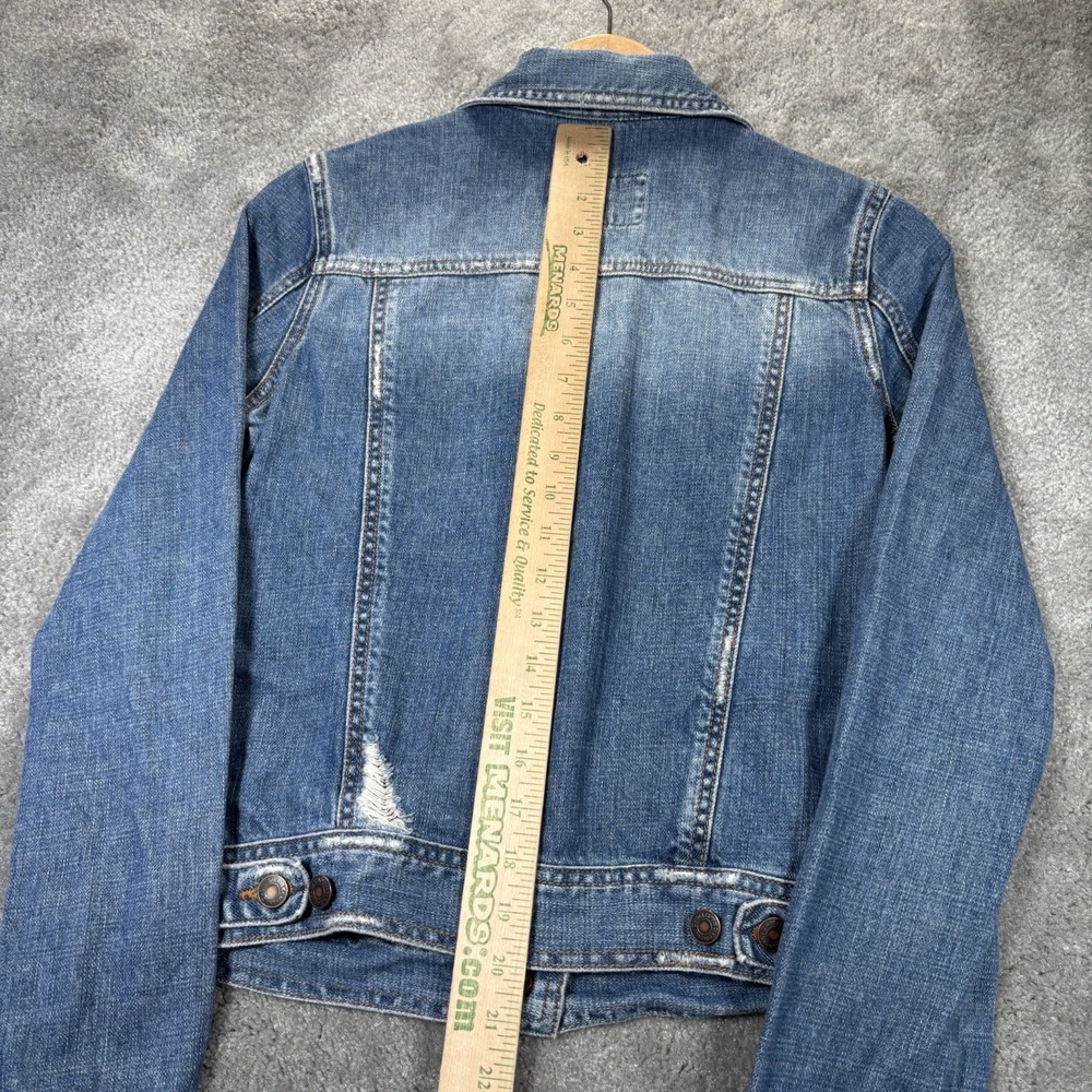 Vintage Hollister Jacket Womens M Blue Denim Button Up Trucker Distressed Y2K - Picture 7 of 7